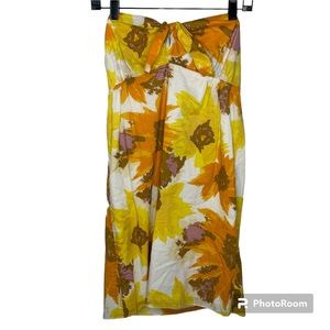J. Crew Dress Women’s Size S Mini Strapless Brown Orange Gold Floral Lined